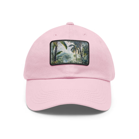 Stylish cotton hat featuring Congo rainforest watercolor art and unique rectangle shape.