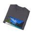 Cotton charcoal crew neck t-shirt with tropical paradisiacal design