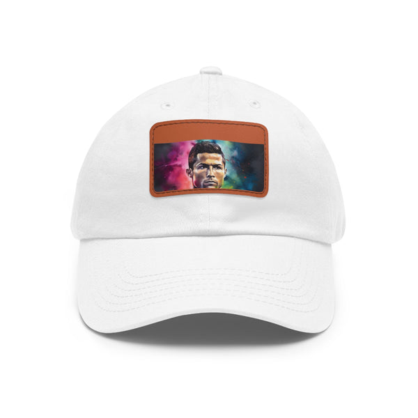 Neon watercolor Cristiano Ronaldo hat with light brown patch.