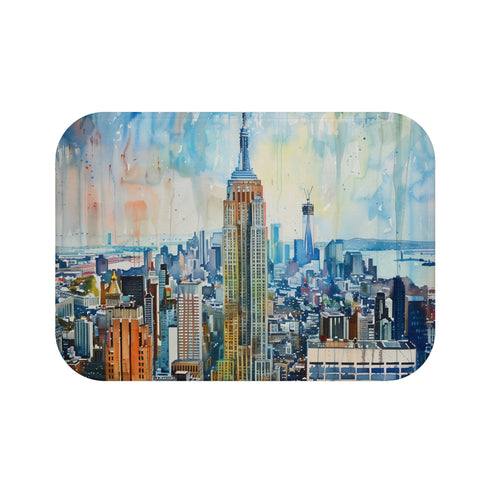 Empire State Majesty Bath Mat 24 x 17, Sublimated Watercolor Building Art.