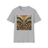 Charcoal abstract art deco patterned T-shirt with soft breathable cotton fabric