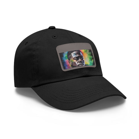 Kevin Hart neon watercolor baseball cap with light brown patch.