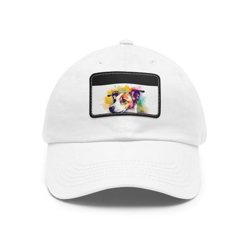 Adorable Jack Russell cap in white with light brown patch.