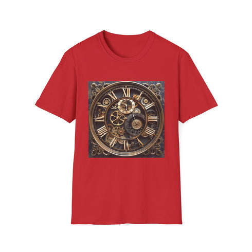 Steampunk design charcoal t-shirt with intricate clockwork gears and cogs.