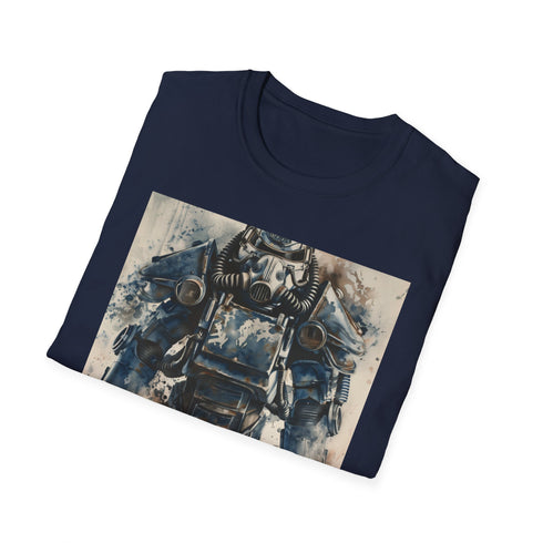 Charcoal cotton t-shirt with watercolor Power Armor illustration regular fit crew neck