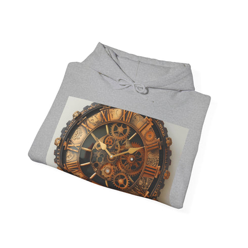 Steampunk navy clockwork hoodie with intricate gear design for men and women.