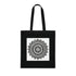 Black cotton Mandala Serenity tote bag with intricate Zen pattern.