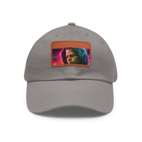 Neon watercolor dreams hat with white/light brown rectangle patch.