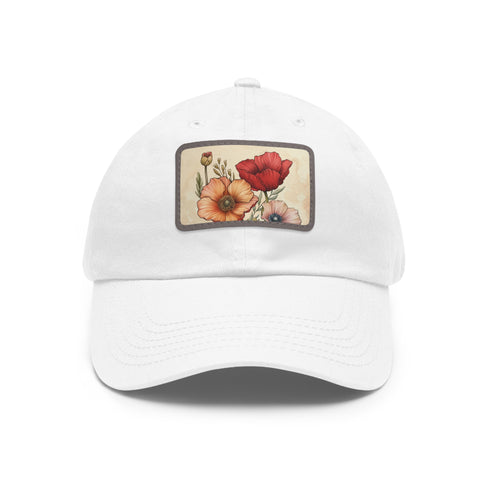 Blooming Blossoms Baseball Cap in White with Light Brown Patch