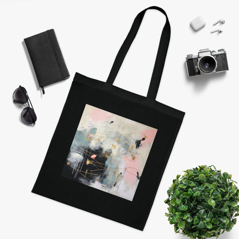 Gilded Mint Abstract Tote Bag in Black Cotton Abstract Design