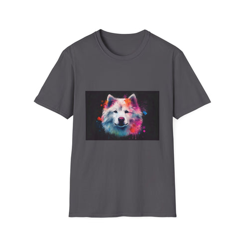 Watercolor Samoyed tee in Charcoal, size Small, for men and women.