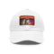Neon watercolor baseball cap in white with light brown patch.