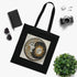 Celestial Mandala Tote Bag in Black Cotton, DTG Tote Accessories.