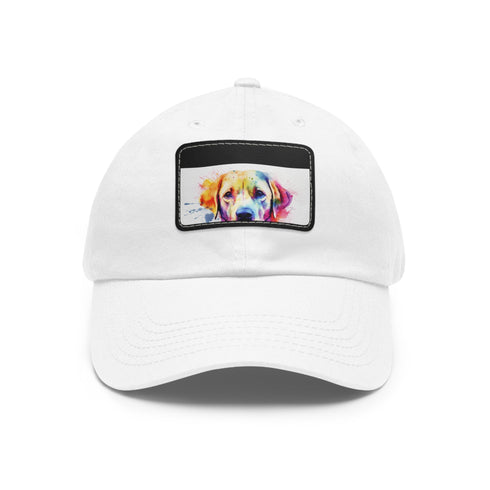 Labrador Baseball Cap White Light Brown Rectangle Unisex Cotton Vegan Hat.