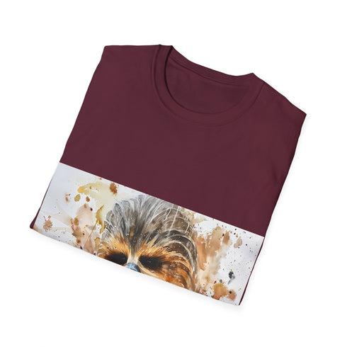 Chewbacca watercolor t-shirt, furry design, charcoal color, crew neck.