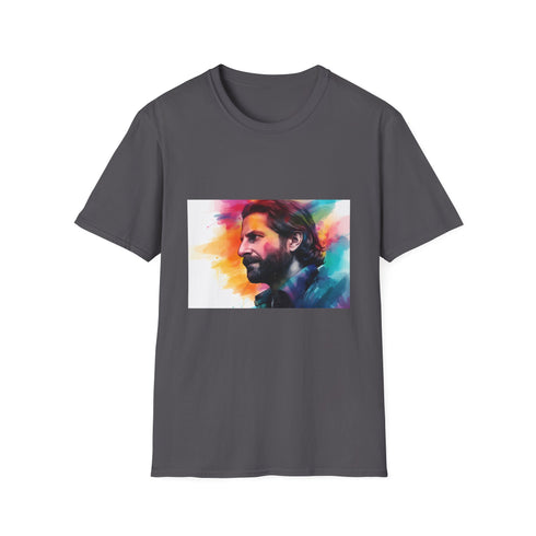 Charcoal watercolor T-shirt with Bradley Cooper design in vibrant cotton fabric