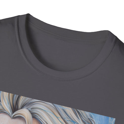 Charcoal crew neck cotton T-shirt featuring vivid Elsa frozen tapestry design