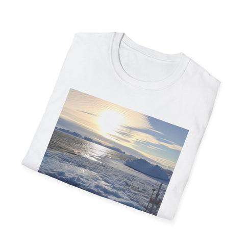 Charcoal cotton crew neck T-shirt featuring icy Antarctica-inspired graphic design