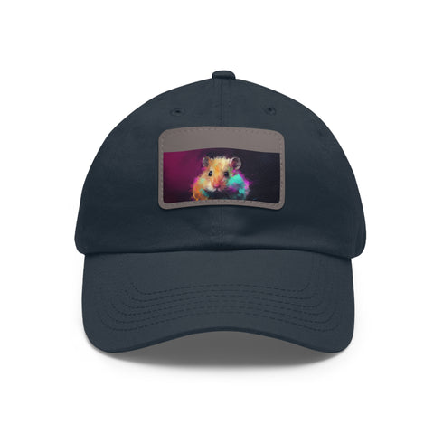 Neon hamster bliss baseball cap with light brown rectangle patch.