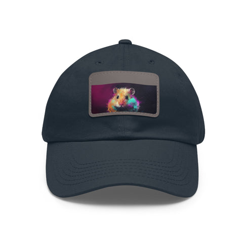 Neon hamster bliss baseball cap in white with rectangle patch.