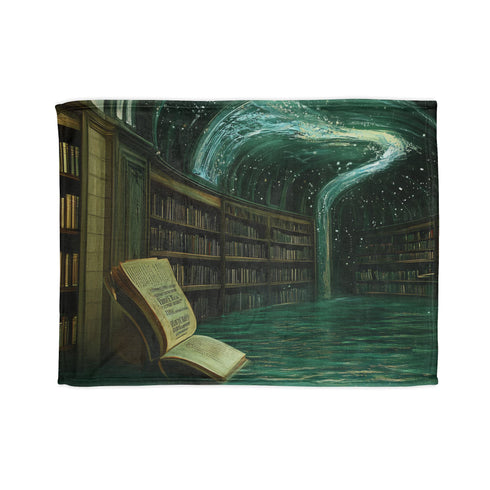 Floating Library under Time Vortex — Plush Fleece Throw Blanket — Full Flat Artwork View