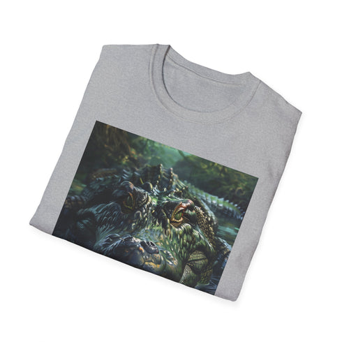 Charcoal cotton T-shirt with vivid crocodile painting and crew neck design