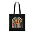 Vintage geometric black cotton tote bag with Art Deco-inspired patterns.
