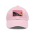 White cotton Miami Sunset Horizon baseball hat with light brown rectangle patch.