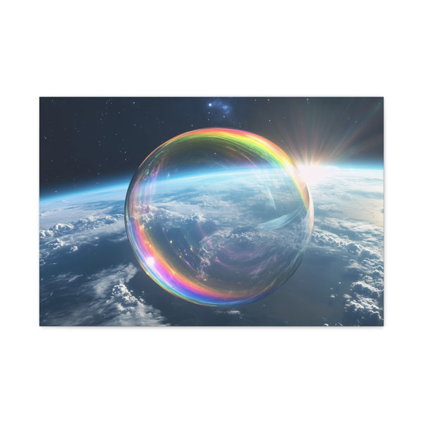 Surreal Dream Bubble Drifting Over Earth (Edition II) ā Canvas Wall Art ā Living Room Wall Lifestyle View