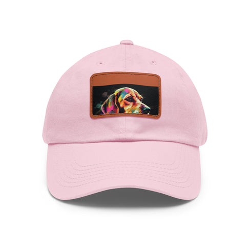 Beagle babe cotton baseball cap with light brown rectangle patch.