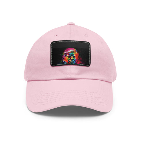 Neon Trump Watercolor Splatter Cap in White with Light Brown Patch.