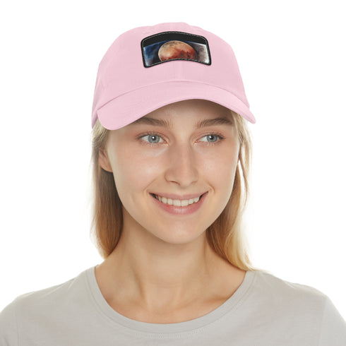 Mars Dreams Watercolor Baseball Cap in White with Light Brown Patch.