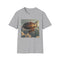 Charcoal cotton t-shirt with steampunk airship graphic in regular fit