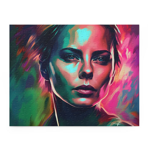 Vibrant Charlize Theron watercolor puzzle for fans and game enthusiasts.