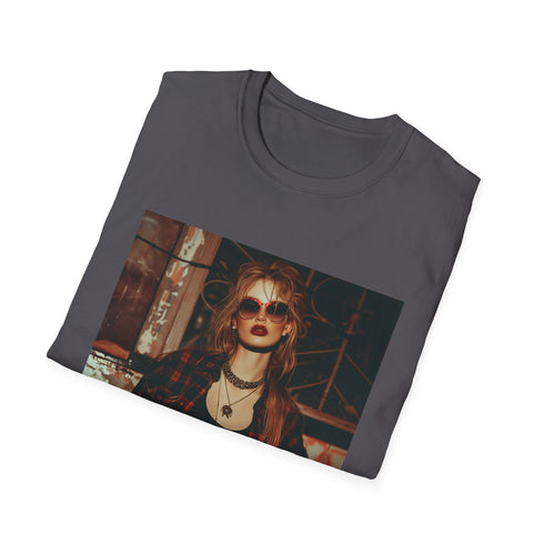 Charcoal t-shirt with 90s grunge design and distressed details