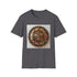 Charcoal steampunk t-shirt with intricate clockwork design and crew neck