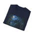 Charcoal cotton t-shirt featuring a moonlit castle forest graphic