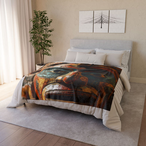 Ancient Mask Radiating Cosmic Energy Plush Fleece Throw Blanket