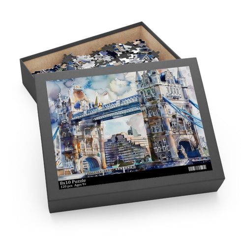 London Bridge watercolor jigsaw puzzle for travel lovers and enthusiasts.