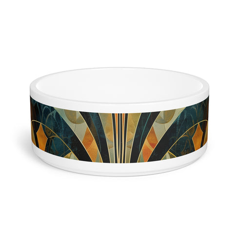 Art Deco Ceramic Pet Bowl with Abstract Paws Design