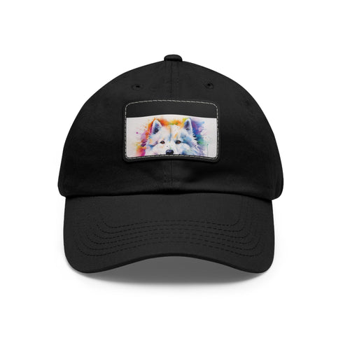 Fluffy Samoyed Snapback hat in White with Light Brown patch
