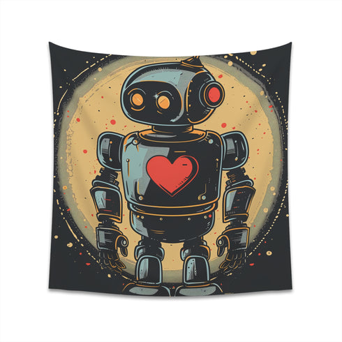 Vintage Robot Tapestry - Heart of Steel: Retro Futurism Decor for Nostalgic Home Ambiance