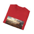 Shambala City of Light watercolor T-shirt, charcoal cotton, regular fit.
