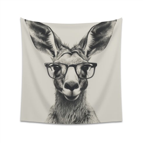 Quirky Hipster Roo Kangaroo Tapestry - High-quality, stylish decor for all seasons - Makes a great gift - Available in 34 x 40 and 57 x 57 sizes