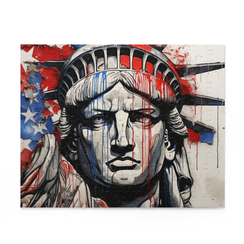 Colorful American Flag Jigsaw Puzzle with Unique Line Drawing Design
