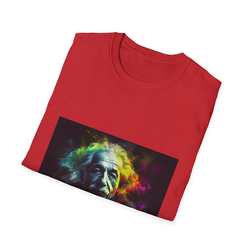 Neon kaleidoscope Einstein charcoal T-shirt with vibrant cotton crew neck design