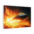 Spaceship Leaving a Burning Planet — Canvas Wall Art — Side Profile & Stretched Corner Detail