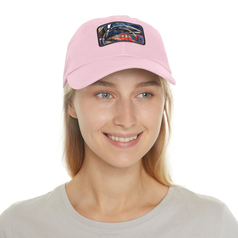 London Underground watercolor baseball cap with light brown rectangle patch design.