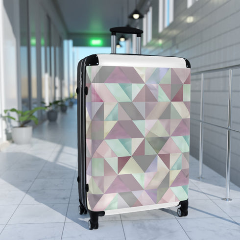 Chic pastel geometric small black suitcase for travel accessories.