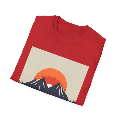 Minimalist Charcoal Sunrise T-Shirt Peaks Womens Cotton Mens Crew Neck.